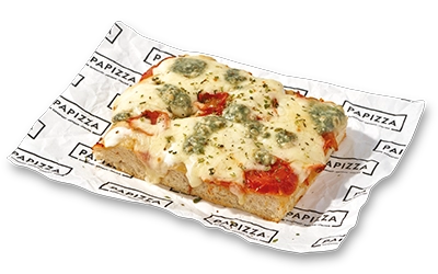 Porcion con masa artesana ligera, crujiente y digestiva, con más de 72h de fermentación, con mozzarella , salsa de queso , queso azul y queso de cabra